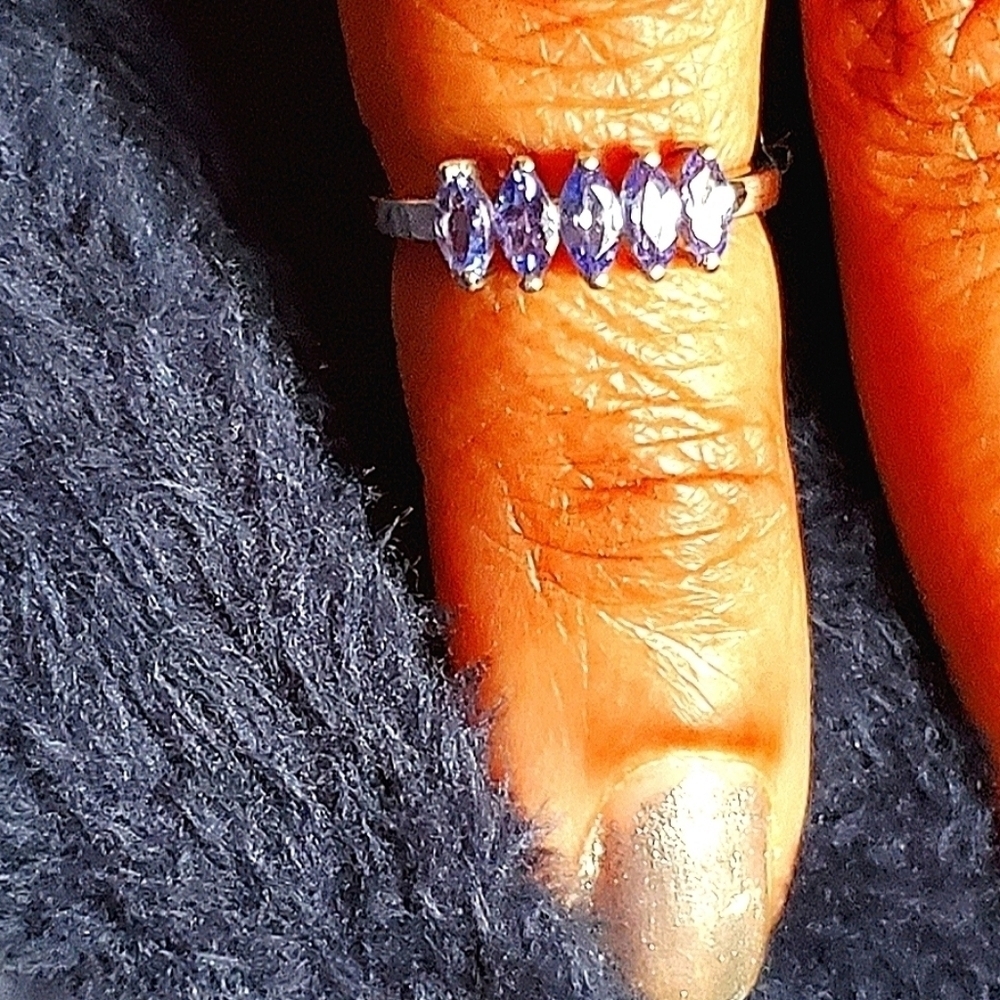 Tanzanite Marquise 5 Stone Ring Platinum Over Sterling Silver Sz 5 .75ctw